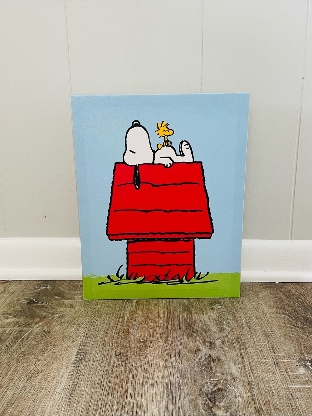 Snoopy & Woodstock Wall Art - Red Doghouse on Blue Background